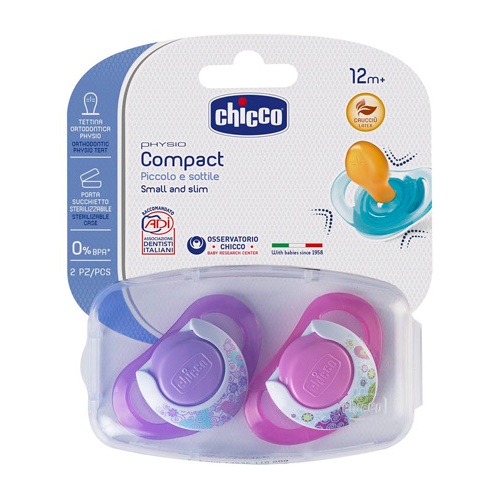 Chupete caucho - chicco physio compact anatomico (12m rosa 2u)